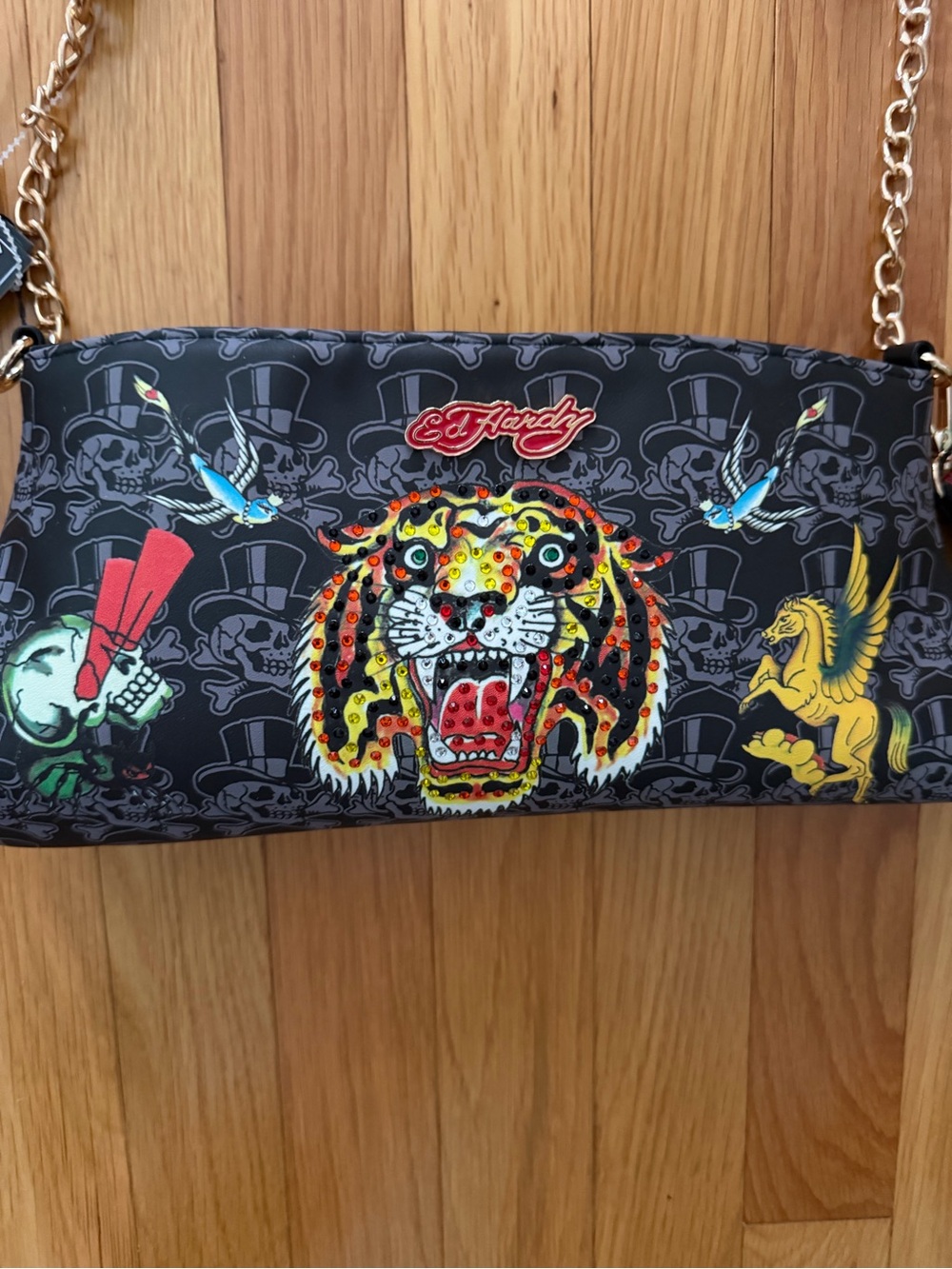 Ed Hardy Black Graphic Tiger Shoulder Bag NWT - Picture 2 of 8